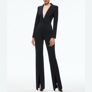 Alice and Olivia tuxedo jumpsuit size 4 black Donavan blazer fitted wide leg